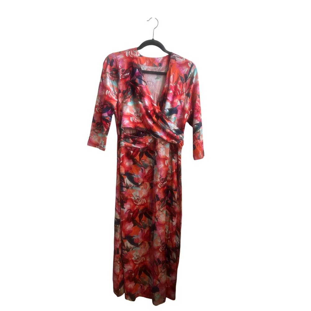 Soft Surroundings Womens Petite Large PL Floral Faux Wrap Maxi Dress 3/4 Sleeve
